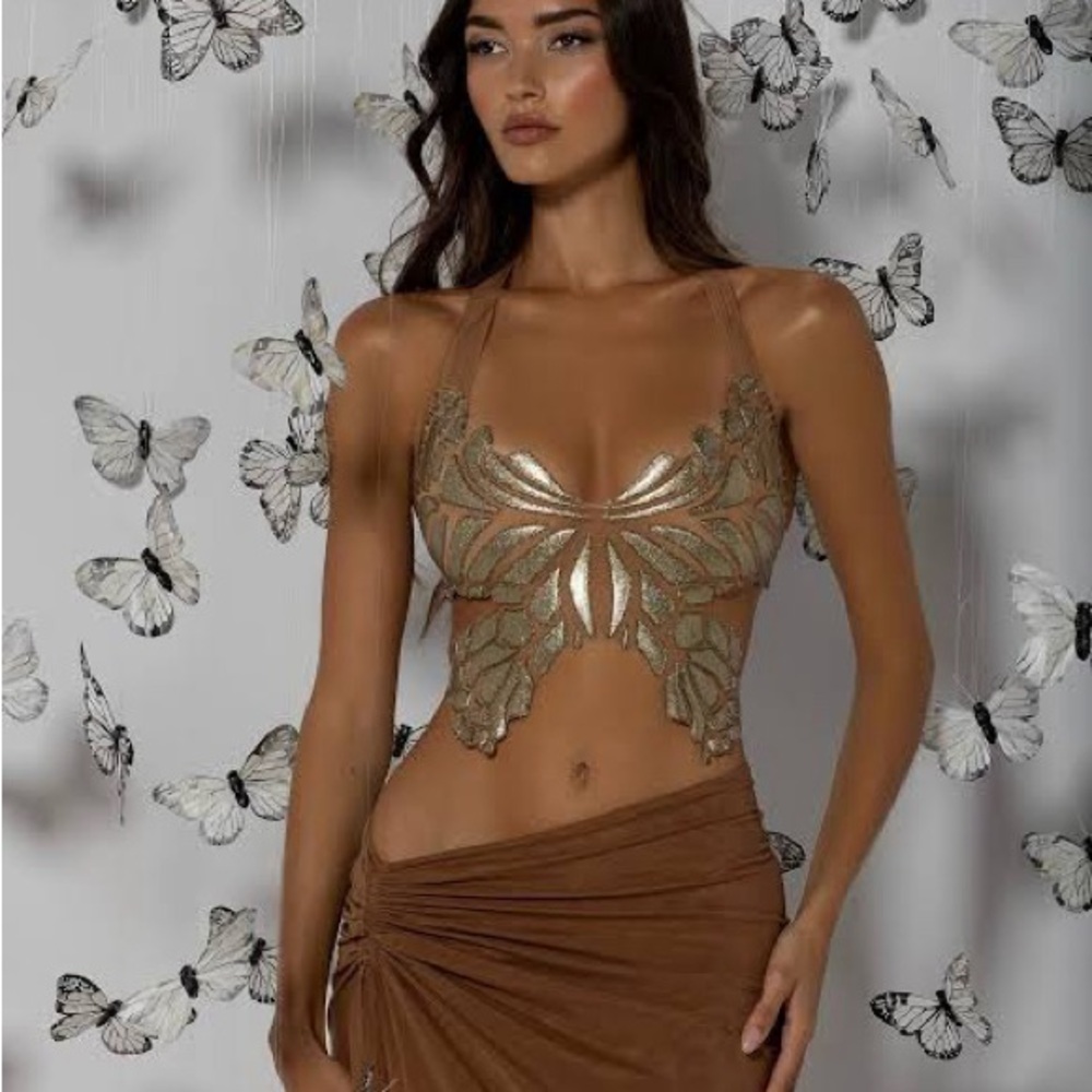 NIB Ema Savahl Metallic Gold Limited Release Couture Butterfly Top